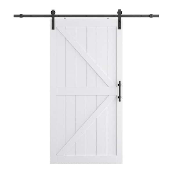 SOCBAZZAR 24 in. x 84 in. Paneled K-Bar White Finished MDF Sliding Barn Door with Hardware Kit