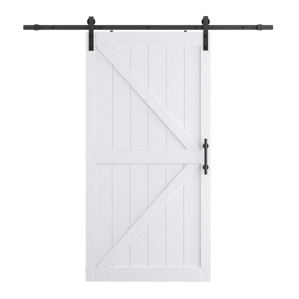26 in. x 84 in. Paneled K-Bar White Finished MDF Sliding Barn Door with Har