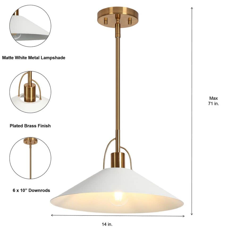 Raratienner White and Gold Metal Cone Pendant Light