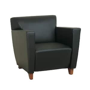 Black Bonded Leather Club Chair with Cherry Finish
