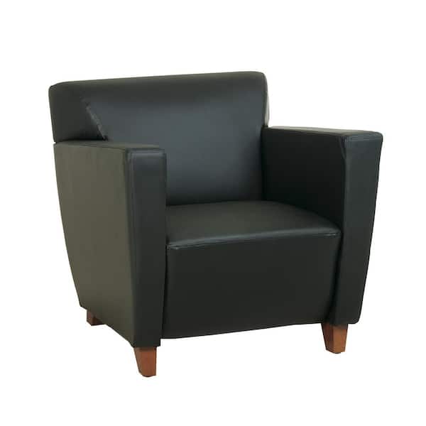 Office Star Products Black Bonded Leather Club Chair with Cherry Finish