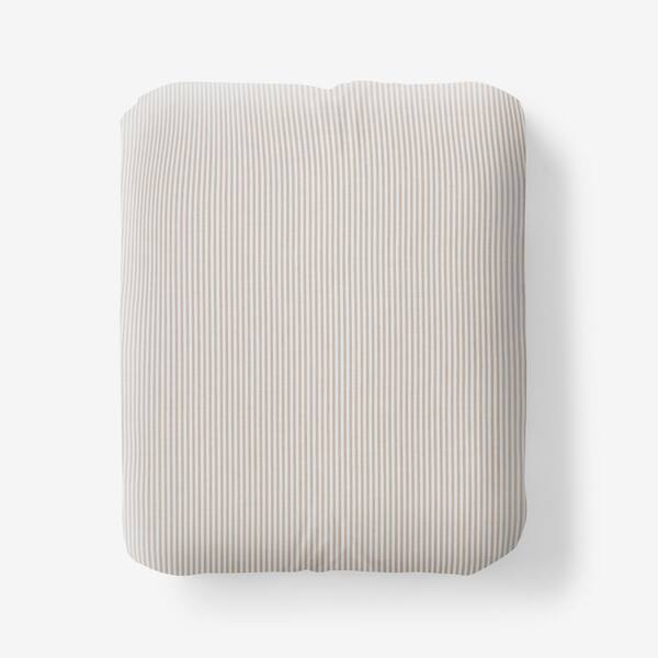 The Company Store Company Cotton Stripe Yarn-Dyed Tan Cotton Percale Twin XL Fitted Sheet