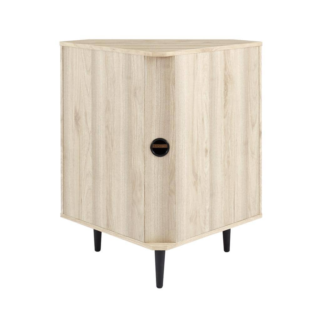 Contemporary Birch and Walnut Corner Accent Cabinet with Adjustable Shelving