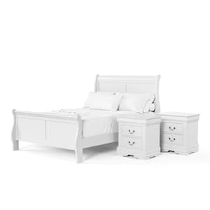 Burkhart 3 Piece White Wood Full Bedroom Set with 2 Nightstands