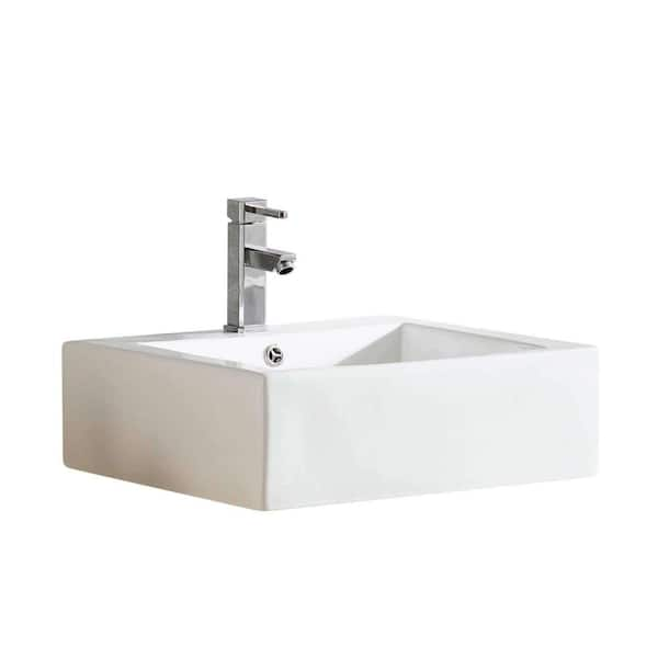 FINE FIXTURES Modern White Vitreous China Square Vessel Sink