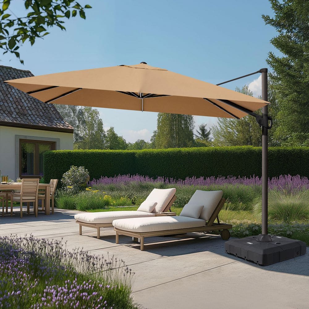 11.5 ft. x 9 ft. Rectangular Aluminum Cantilever Patio Umbrella Swivel Offset 360° Rotation Umbrella in Tan with Stand price history on PriceWatchPro