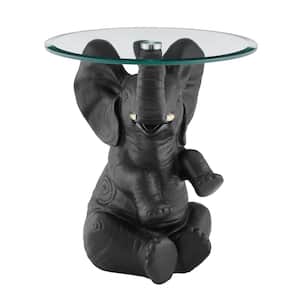 Ehren 20 in. W Dark Gray Elephant Glass Top Side Table