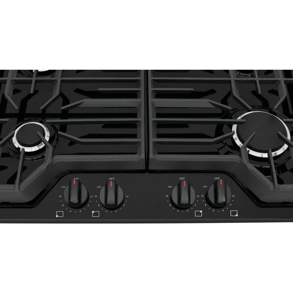 30 Inch Black Cast Iron Gas Cooktop with 4 Burners