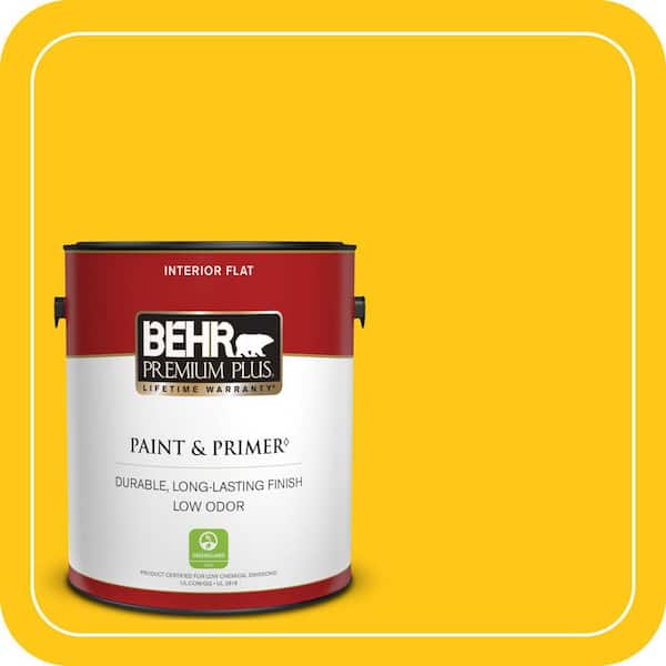 BEHR PREMIUM PLUS 1 gal. #P300-7 Unmellow Yellow Flat Low Odor Interior Paint & Primer