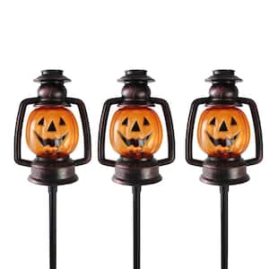 16.5 in. Flickering Pumpkin Halloween Pathway Lantern Markers (Set of 3)