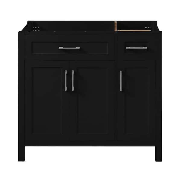 EPOWP 35.04 in. W x 17.72 in. D x 33.46 in. H Bath Vanity Cabinet without Top in Black with 2-Drawers and Storage Cabinet