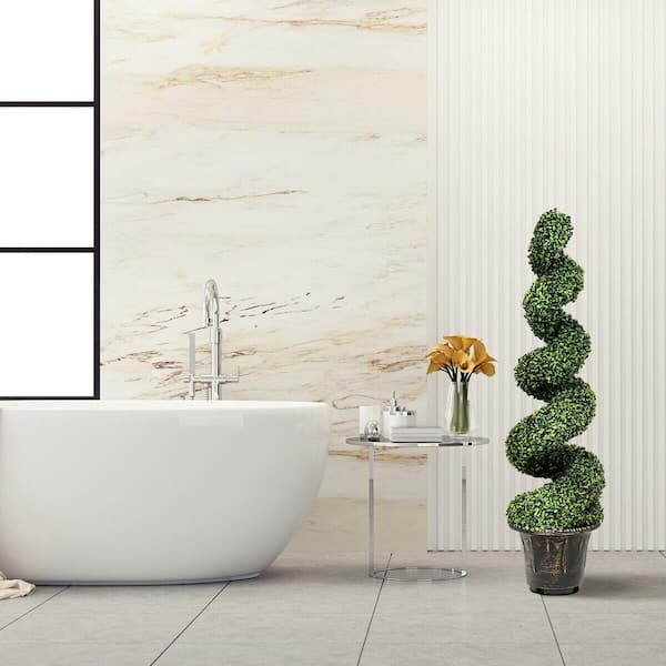 Gymax 4 ft. 2-Piece Artificial Boxwood Spiral Tree W/Realistic Leaves Indoor Outdoor Office