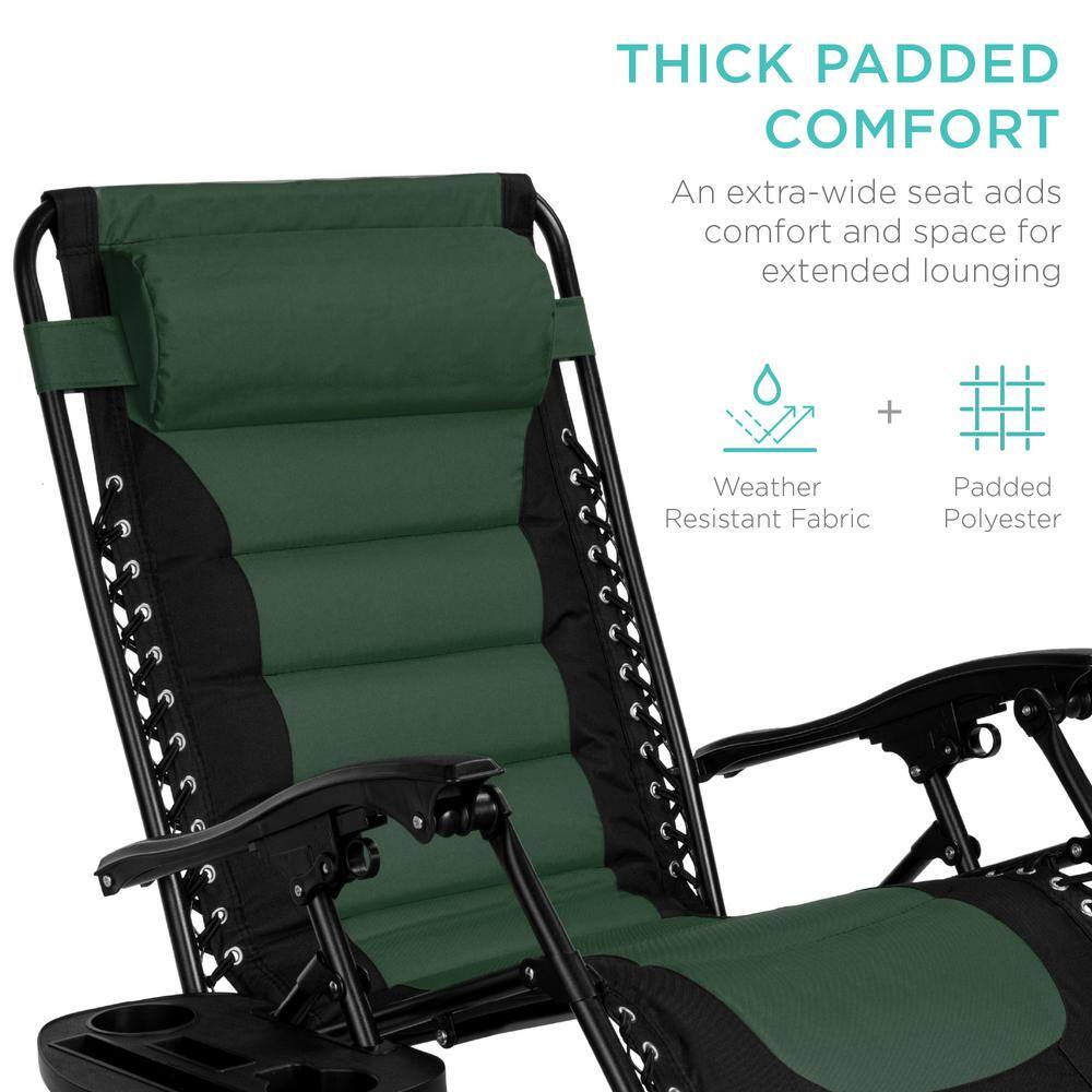 Oversized Black and Forest Green Padded Zero Gravity Recliner with Tray