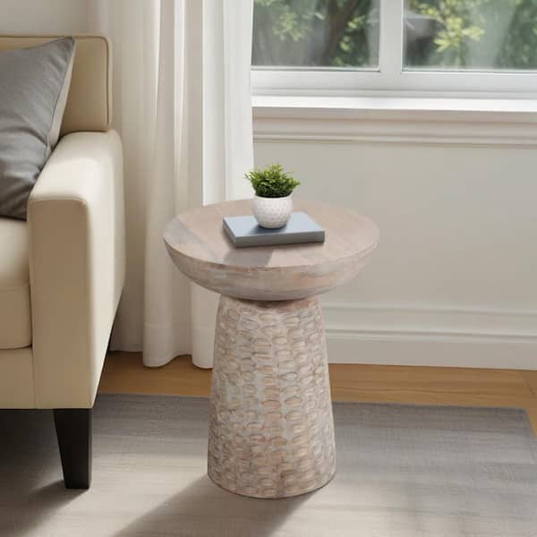 Liv & Skye 16 in. Whitewash Round Wood End Table with Hammered Base