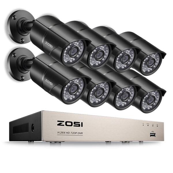 ZOSI 8-Channel 720p DVR Security Camera System with 8 Wired Bullet ...