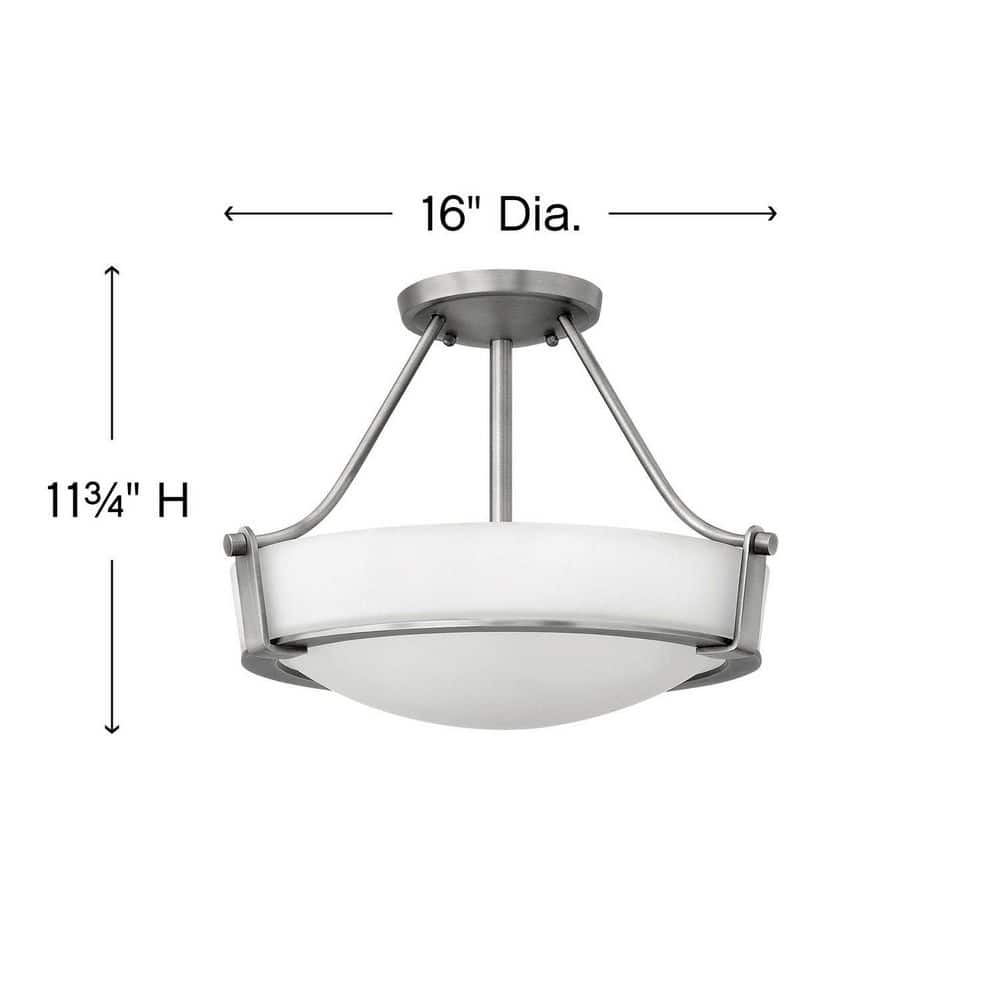 Transitional Antique Nickel 3-Light Semi-Flush Mount with Etched Glass