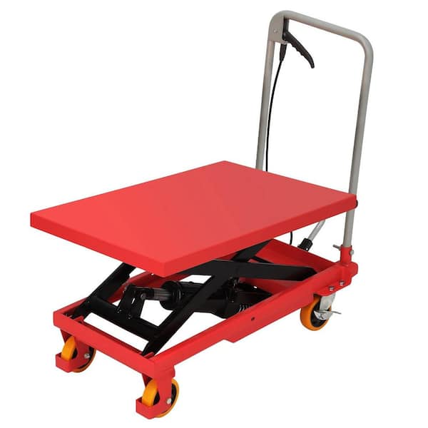 Hydraulic Lift Truck, 500 Lb Capacity 28.5 Inch Lift Height, Manual Single Scissors Lift Platform, 4 Wheels Non-Slip Pad