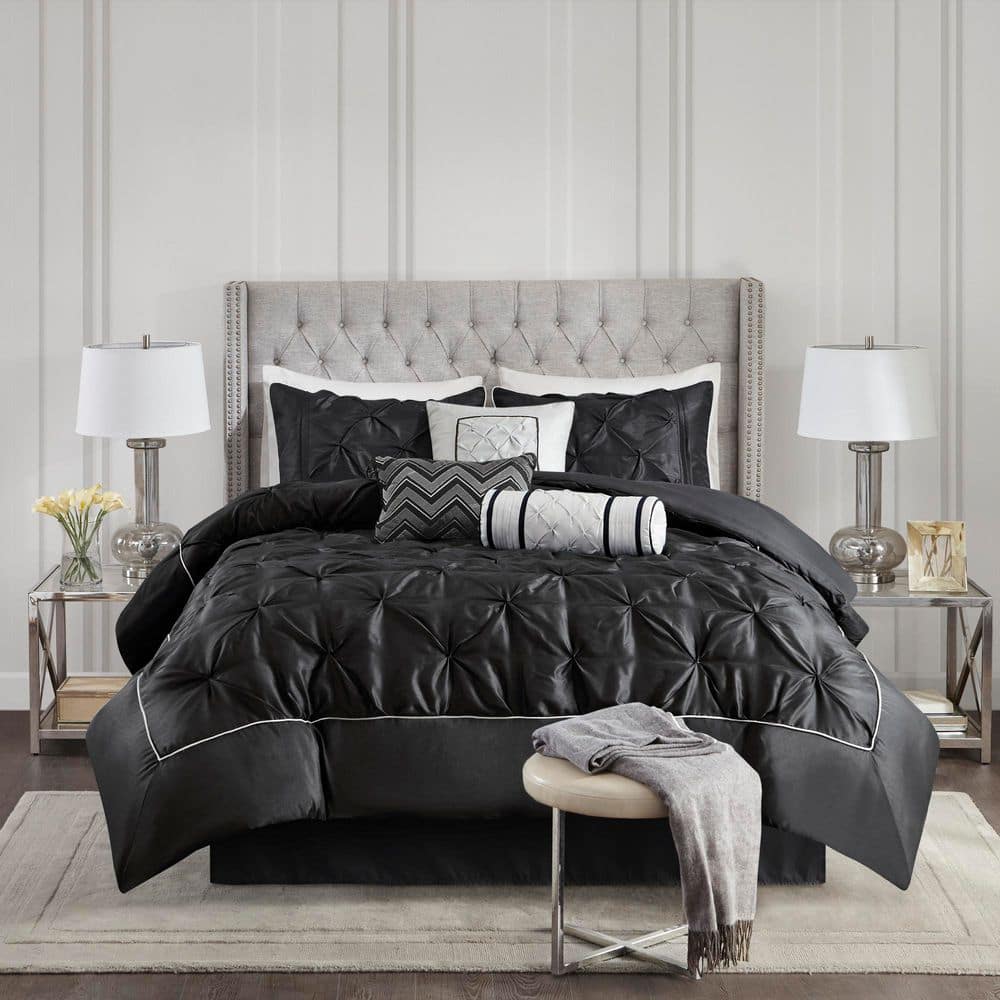 Madison Park Vivian 7-Piece Black Polyester Queen Tufted Comforter
