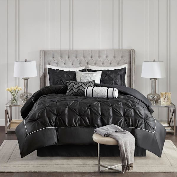 Madison Park Vivian 7-Piece Black Polyester Queen Tufted Comforter Set