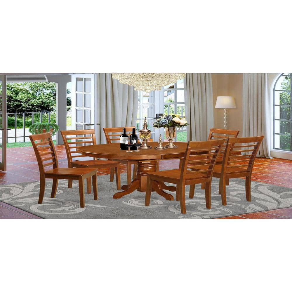 Saddle Brown Oval Wood Dining Set with 6 High Back Chairs