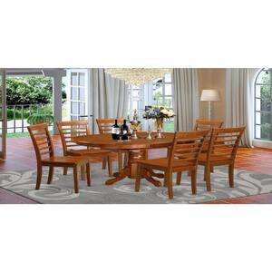 7-Piece Oval Saddle Brown Finish Solid Wood Top Dining Table with 6-Chairs with Lattice Back