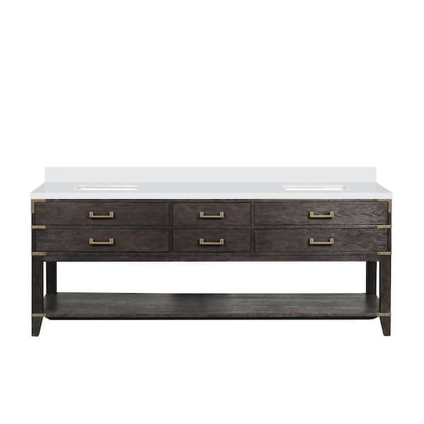 Irvington 80 in. W x 22 in. D Brown Oak Double Bath Vanity with White quartz Top