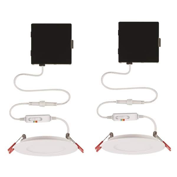 Commercial Electric Ultra Slim Integrated LED 4 in Round Adj Color Temp Canless Recessed Light for Kitchen Bath Living rooms, White  2-Pack