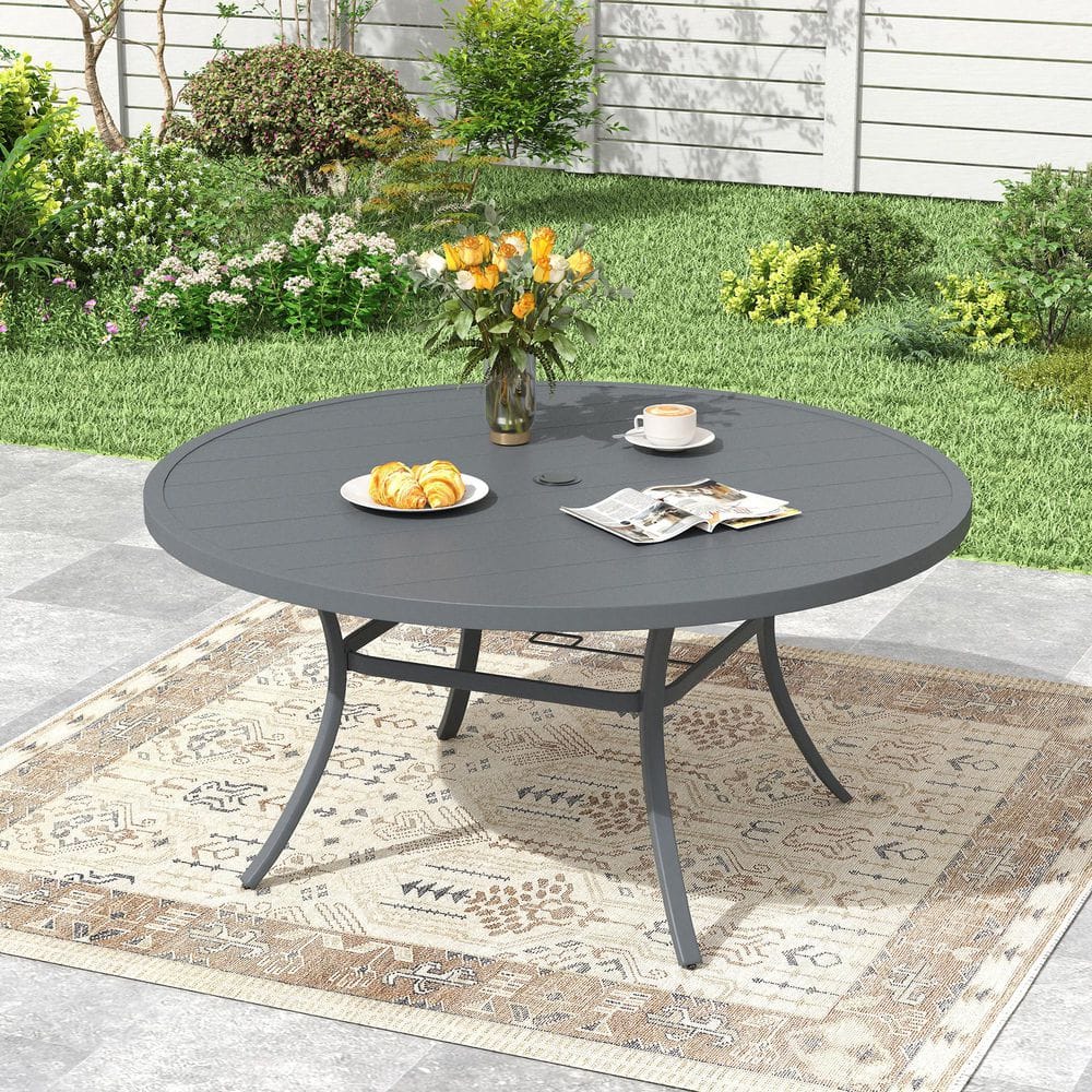 Gray 50 in. Round Outdoor Patio Table, All-Weather Metal Dining Table with Umbrella Hole for 6-Person Seater price history on PriceWatchPro