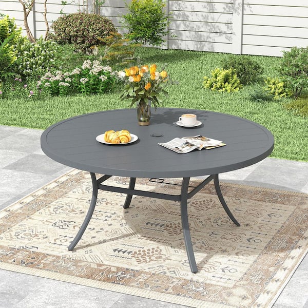 PHI VILLA Black Rectangle Metal Patio Outdoor Dining Table with