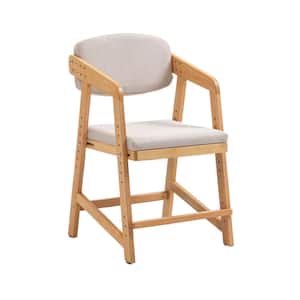 Modern Cute Wooden Study Chair Adjustable Children Dining Chair with Footrest and Kaki Cushion