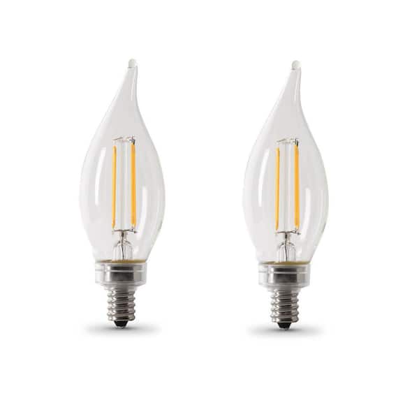 Feit Electric 60-Watt Equivalent BA10 E12 Candelabra Dimmable Filament CEC Clear Glass Chandelier LED Light Bulb, Daylight (2-Pack)