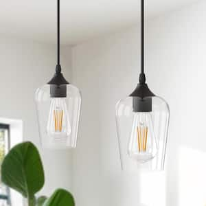 60-Watt 1-Light Matte Black Pendant Light with Clear Glass Shade for Dining Table Kitchenl Island