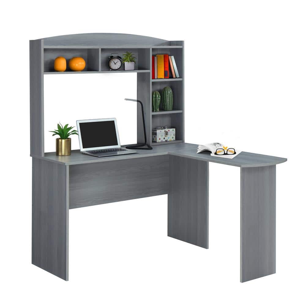 Techni Mobili 48 In L Shaped Gray Computer Desk With Hutch Rta 8410 Gry The Home Depot