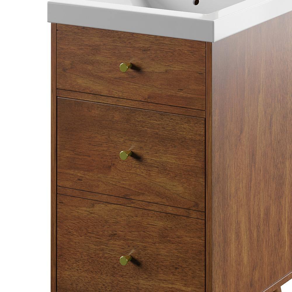 North Brown 18" Freestanding Single Sink Bathroom Vanity with Brass Hardware