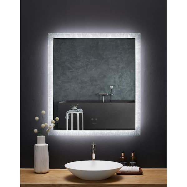 Ancerre Designs Frysta 36 in. W x 40 in. H Rectangular LED Light Frameless Bathroom Vanity Wall Mounted Mirror