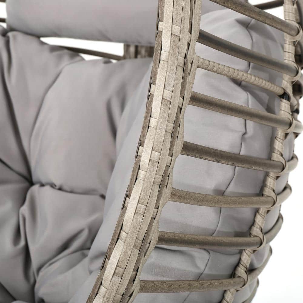 Gray Wicker Hanging Hammock Chair with Cushions