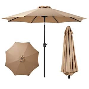 9 ft. Patio Umbrella Outdoor Market Table Umbrella with Button Tilt and Crank, UV Protected and Waterproof, Khaki