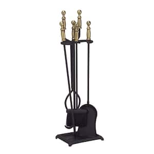 30 in. Tall 5-Piece Black and Antique Brass Westminster Fireplace Tool Set