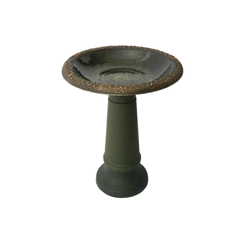  20 in. x 25 in. Green Marble Plastic Birdbath