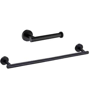 Wall Mounted 2-Piece Bath Hardware Set Towel Bar Set with Towel Holder Toilet Paper Holder in Matte Black