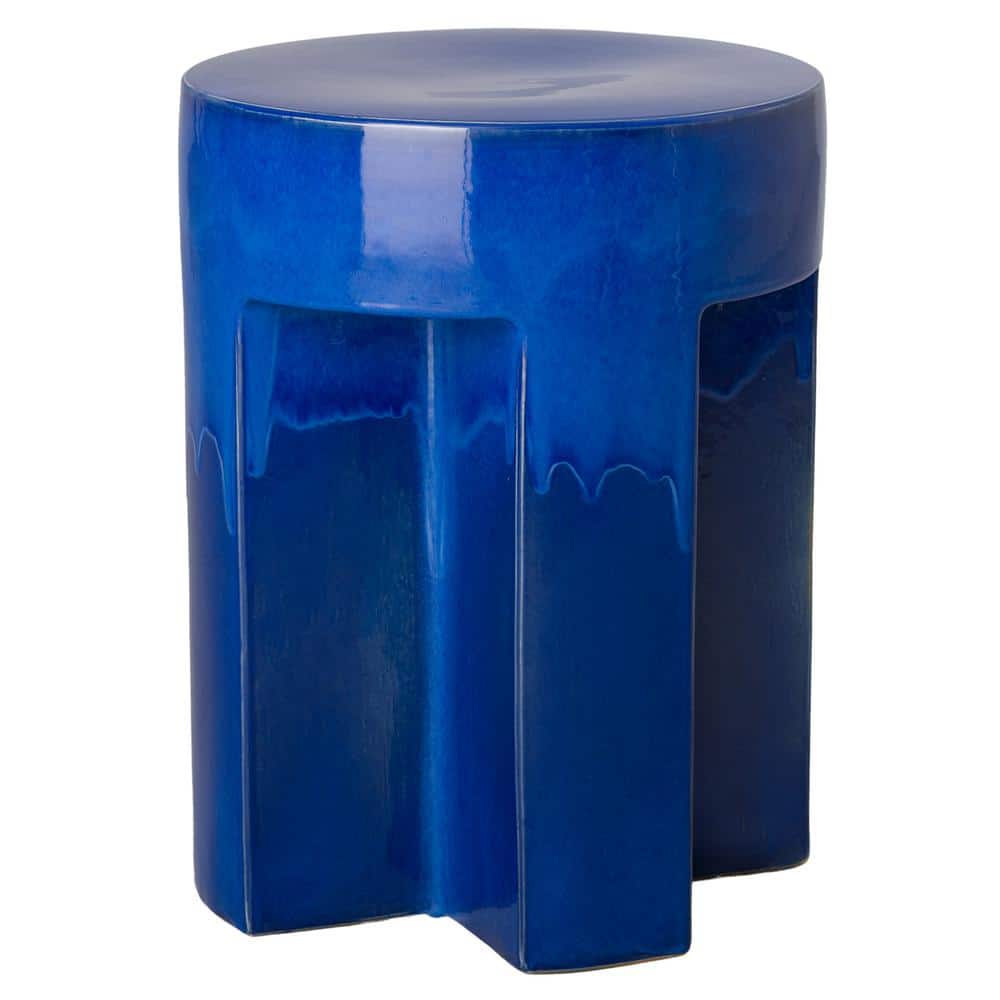 Emissary 21 in. TX Blue Ceramic Garden Stool/Outdoor Side Table 12601BL
