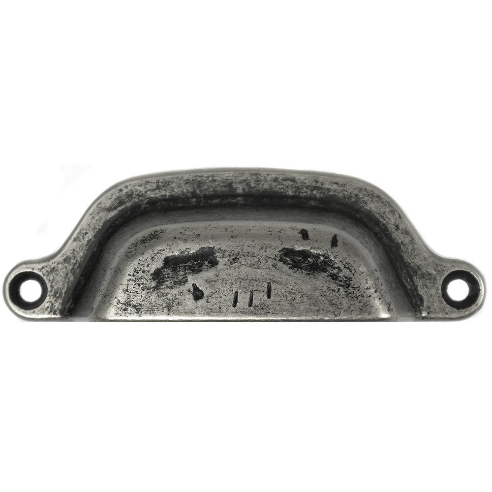 Distressed Pewter 5" Zinc Cup Pull with Mounting Hardware