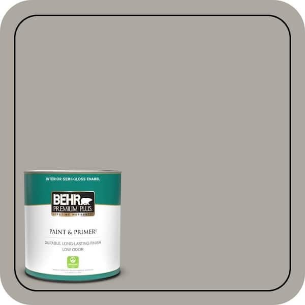 BEHR PREMIUM PLUS 1 qt. #N360-3 Still Gray Semi-Gloss Enamel Low Odor Interior Paint & Primer
