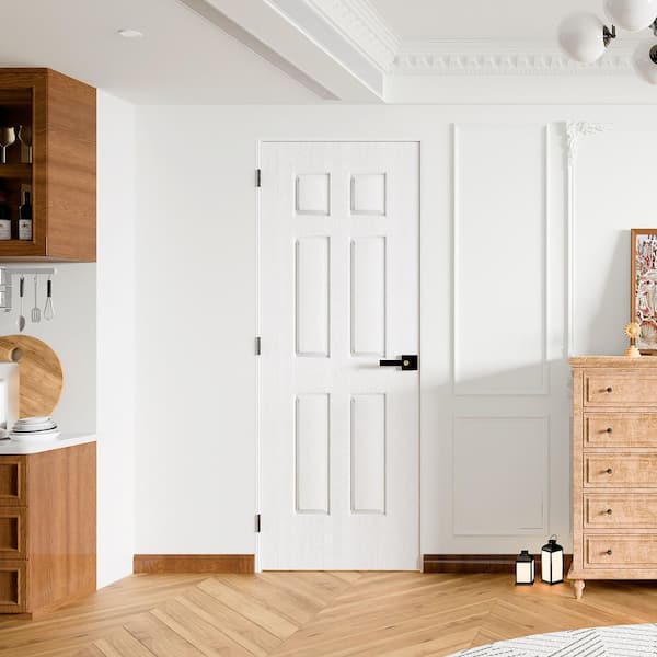 TENONER 30 in. x 80 in. 6 Panel Hollow Core MDF Interior Door with