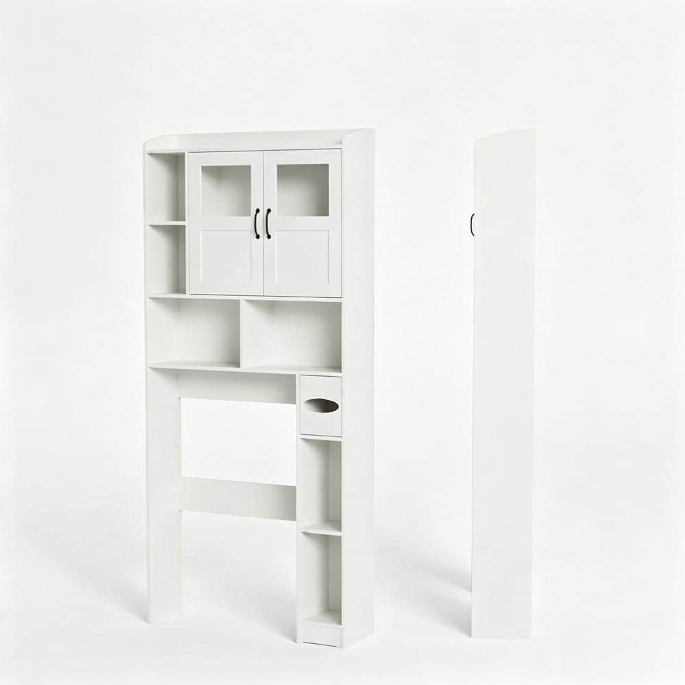 31.5 in. W x 66.93 in H x 7.87 in. D Wood in White Over The Toilet Storage Glass Door Adjustable Bathroom Storage price history on PriceWatchPro