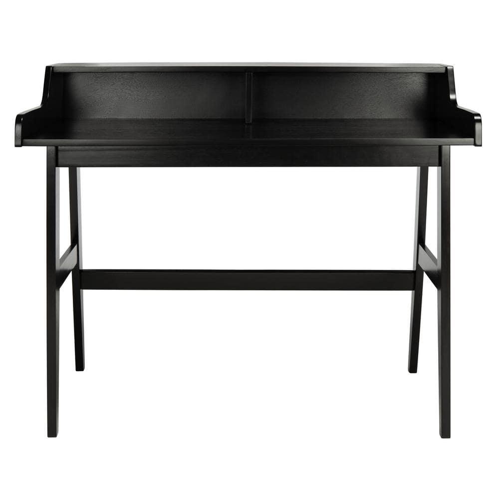 Industrial Mid-Century Matte Black Writing Desk with Shelves