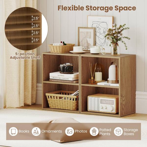 Bunpeony 2-Cube Bookcase Floor Standing Open Bookshelf with 5