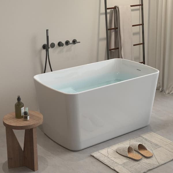 Muse 49 in. White Acrylic Rectangle Flatbottom Freestanding Non-Whirlpool Soaking Bathtub Include Interior Seat