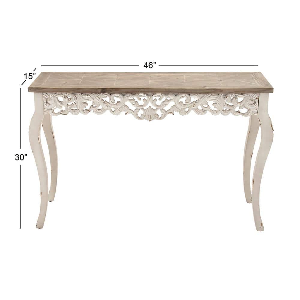 Elegant Farmhouse 46" White and Brown Wood Carved Console Table