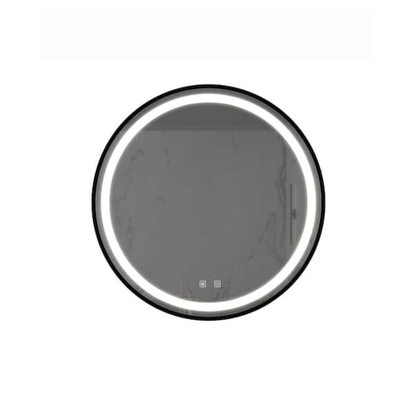 Unbranded Black and Silver 32 in. W x 32 in. H Modern Round Glass Framed Mirror Bathroom Mirror